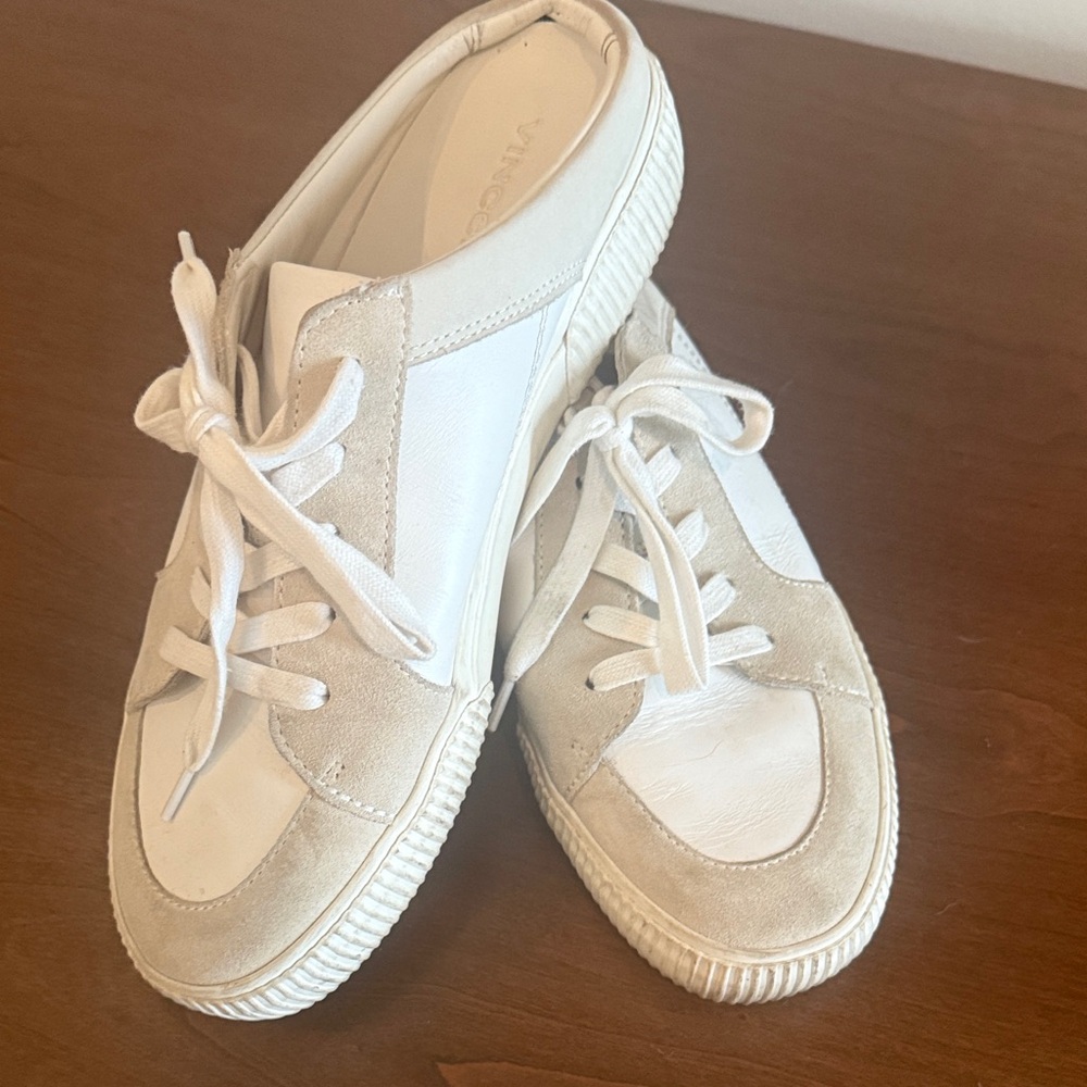 Vince Cream and Tan Slip-On Shoes